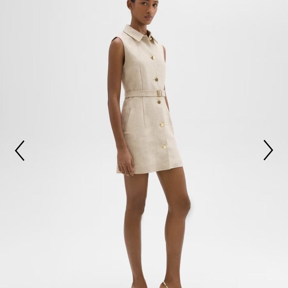 Theory Basket Weave Belted Military Dress Beige - Picture 3 of 10